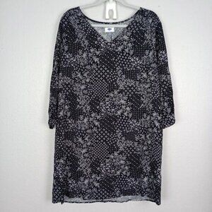 Old Navy Size XL Woman's Black Floral Shift 3/4 Sleeve V-Neck Casual Dress